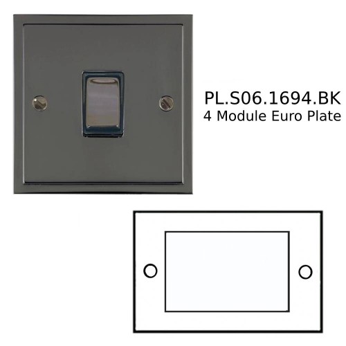 4 Module Euro Plate Black Nickel Elite Stepped Plate with Black Insert (Cover Plate Only)