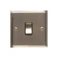 1 Gang Intermediate 10A Rocker Switch in Antique Brass and Black Trim Elite Stepped Flat Plate