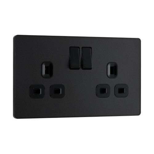 BG Evolve PCDCL22B 2 Gang 13A Switched Socket Outlet Matt Black Plastic Screwless Plate with Black Insert