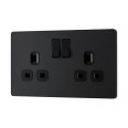 BG Evolve PCDCL22B 2 Gang 13A Switched Socket Outlet Matt Black Plastic Screwless Plate with Black Insert