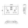 BG Evolve PCDMB22UAC30B 2 Gang 13A Switched Socket with USB-A+C 3.1A 5V 30W Charger Socket Matt Black Plastic Screwless Plate