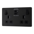 BG Evolve PCDMB22UAC30B 2 Gang 13A Switched Socket with USB-A+C 3.1A 5V 30W Charger Socket Matt Black Plastic Screwless Plate