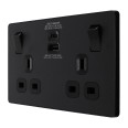 BG Evolve PCDMB22UAC30B 2 Gang 13A Switched Socket with USB-A+C 3.1A 5V 30W Charger Socket Matt Black Plastic Screwless Plate