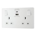 BG Evolve PCDCL22UAC30 2 Gang 13A Switched Socket with USB-A+C 3.1A 5V 30W Charger Socket Pearlescent White Plastic Screwless Plate