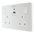 BG Evolve PCDCL22UAC30 2 Gang 13A Switched Socket with USB-A+C 3.1A 5V 30W Charger Socket Pearlescent White Plastic Screwless Plate