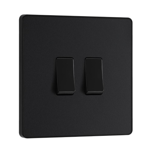 BG Evolve PCDMB42B 20A 16AX 2 Gang 2 Way Switch Matt Black Plastic Screwless Plate with Black Insert