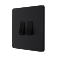 BG Evolve PCDMB42B 20A 16AX 2 Gang 2 Way Switch Matt Black Plastic Screwless Plate with Black Insert