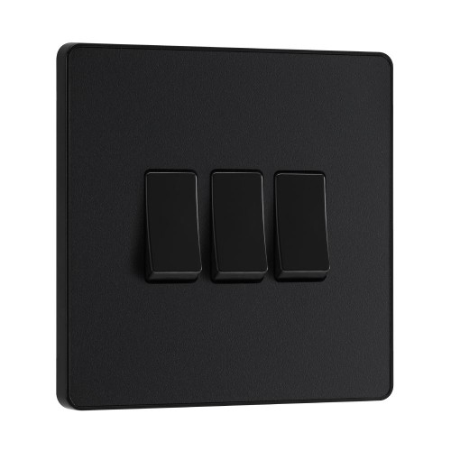 BG Evolve PCDMB43B 20A 16AX 3 Gang 2 Way Switch Matt Black Plastic Screwless Plate with Black Insert