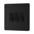 BG Evolve PCDMB43B 20A 16AX 3 Gang 2 Way Switch Matt Black Plastic Screwless Plate with Black Insert