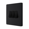 BG Evolve PCDMB43B 20A 16AX 3 Gang 2 Way Switch Matt Black Plastic Screwless Plate with Black Insert