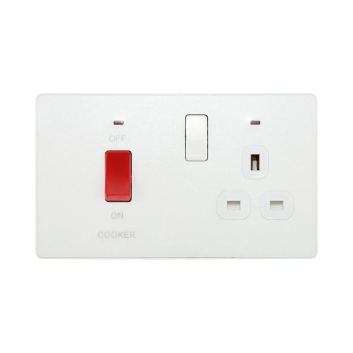 BG Evolve PCDCL70W 45A DP Cooker Control Unit 13A Switched Socket in Pearlescent White with White Switch