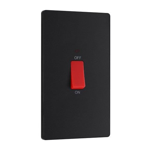 BG Evolve PCDMB72B 45A DP Red Cooker Switch with LED Indicator Double Plate in Matt Black Plate