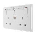 2 Gang 13A Wi-Fi Twin Socket Range Extender + 5V 2.1A USB Charger max. 15W in White Moulded Rounded Edges BG Nexus 822UWR