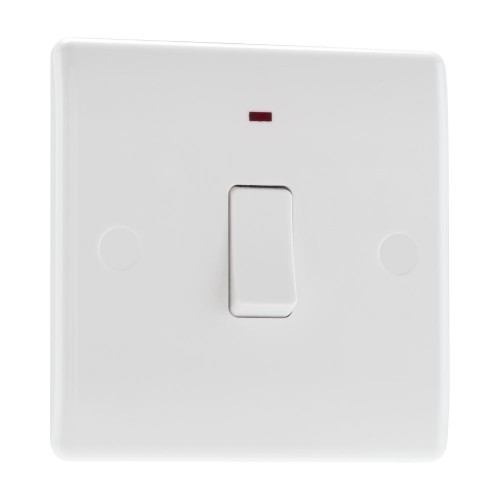 1 Gang 20A Double Pole Switch with Indicator in Moulded White with Round Edge BG Nexus 831