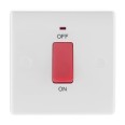 45A DP Red Rocker Cooker Switch with LED Indicator Single Plate Moulded White with Rounded Edge, BG Nexus 874