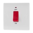 45A DP Red Rocker Cooker Switch with LED Indicator Single Plate Moulded White with Rounded Edge, BG Nexus 874