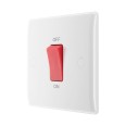 45A DP Red Rocker Cooker Switch on a Single Plate Moulded White with Rounded Edge, BG Nexus 875