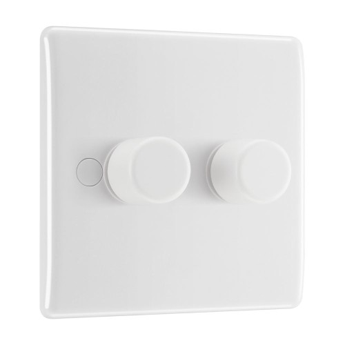 2 Gang 2-way 5-100W Intelligent Trailing Edge LED Dimmer Switch White Moulded BG Nexus 882