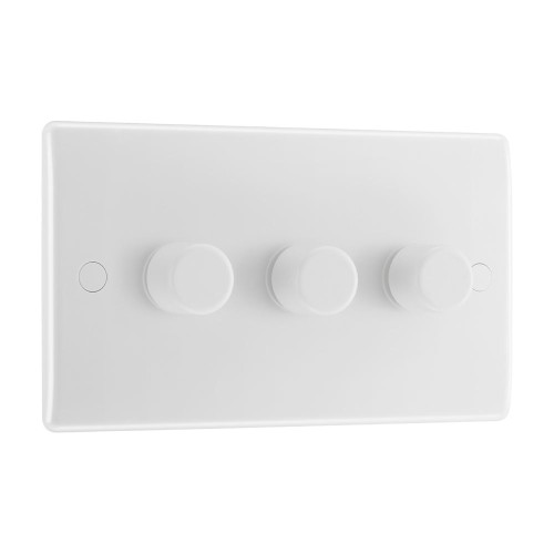 3 Gang 2-way 5-100W Intelligent Trailing Edge LED Dimmer Switch White Moulded BG Nexus 883