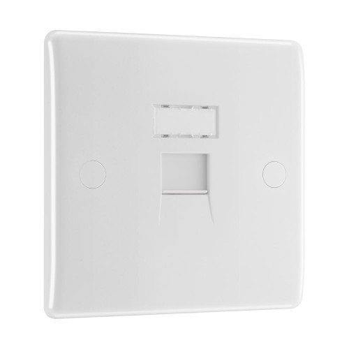 1 Gang CAT6 RJ45 Data Socket Moulded White Rounded Edges with ID Window, BG Nexus 8RJ45/1