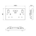 2 Gang 13A Switched Socket with 2x USB-A Sockets Square Edge White Moulded BG Nexus 922U3-01