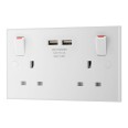 2 Gang 13A Switched Socket with 2x USB-A Sockets Square Edge White Moulded BG Nexus 922U3-01