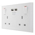 2 Gang 13A Switched Socket with 2x USB-A Sockets Square Edge White Moulded BG Nexus 922U3-01