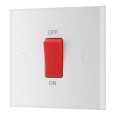 1 Gang 45A Double Pole Red Rocker Single Switch White Moulded Square Edge BG Electrical 975