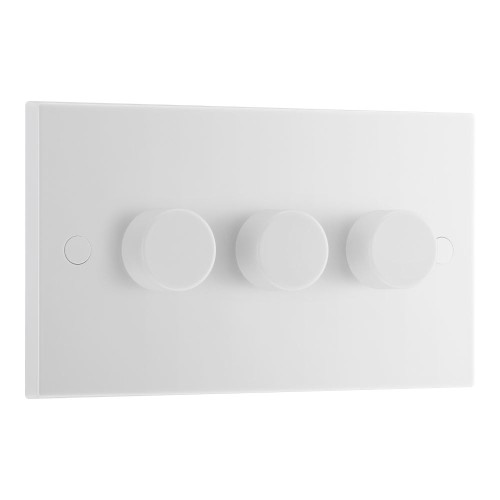 3 Gang 2 Way 5-100W Trailing Edge LED Dimmer White Moulded Square Edge BG Electrical 983