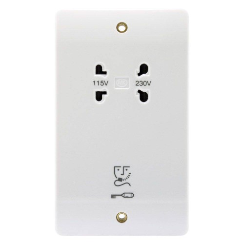 MK K701WHI Dual Voltage Shaver Socket 115/230V Output Moulded White, MK Logic Plus Flush Mount