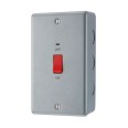 Metal Clad 45A DP Red Rocker Switch with Indicator on a Vertical Double Plate with Surface Mounting Box, BG Electrical MC572