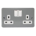 MK Metal Clad 2 Gang 13A Switched Socket Double Pole with Surface Mounting Box, MK Metalclad Plus K2946ALM