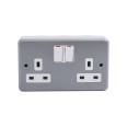 MK Metal Clad 2 Gang 13A Switched Socket Double Pole with Surface Mounting Box, MK Metalclad Plus K2946ALM