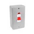 MK K5230ALM Metal Clad 45A Double Pole Red Rocker Switch with Neon on Double Vertical Plate with Back Box, MK Metalclad Plus