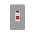 MK K5230ALM Metal Clad 45A Double Pole Red Rocker Switch with Neon on Double Vertical Plate with Back Box, MK Metalclad Plus