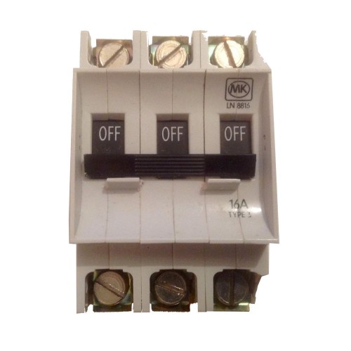 MK 8816 16A Triple Pole MCB Type 3 M6 Circuit Breaker BS3871 - Clearance!