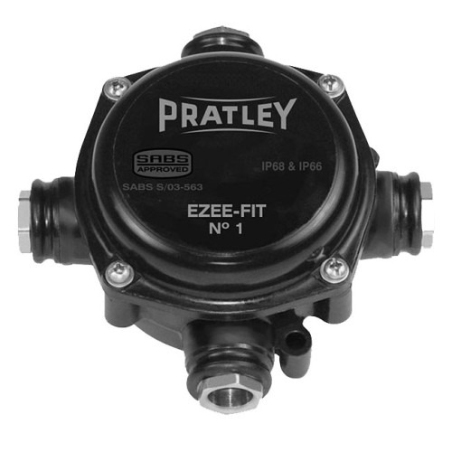 Pratley Ezee Fit 4 Way 20mm Entry Box IP68 Size 0 Black Cable Junction Box Non-Corrosive