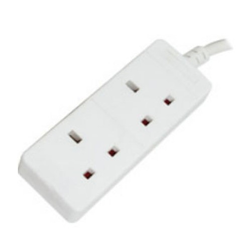 Two Gang 13A extension lead, 2G socket 2 metres white lead